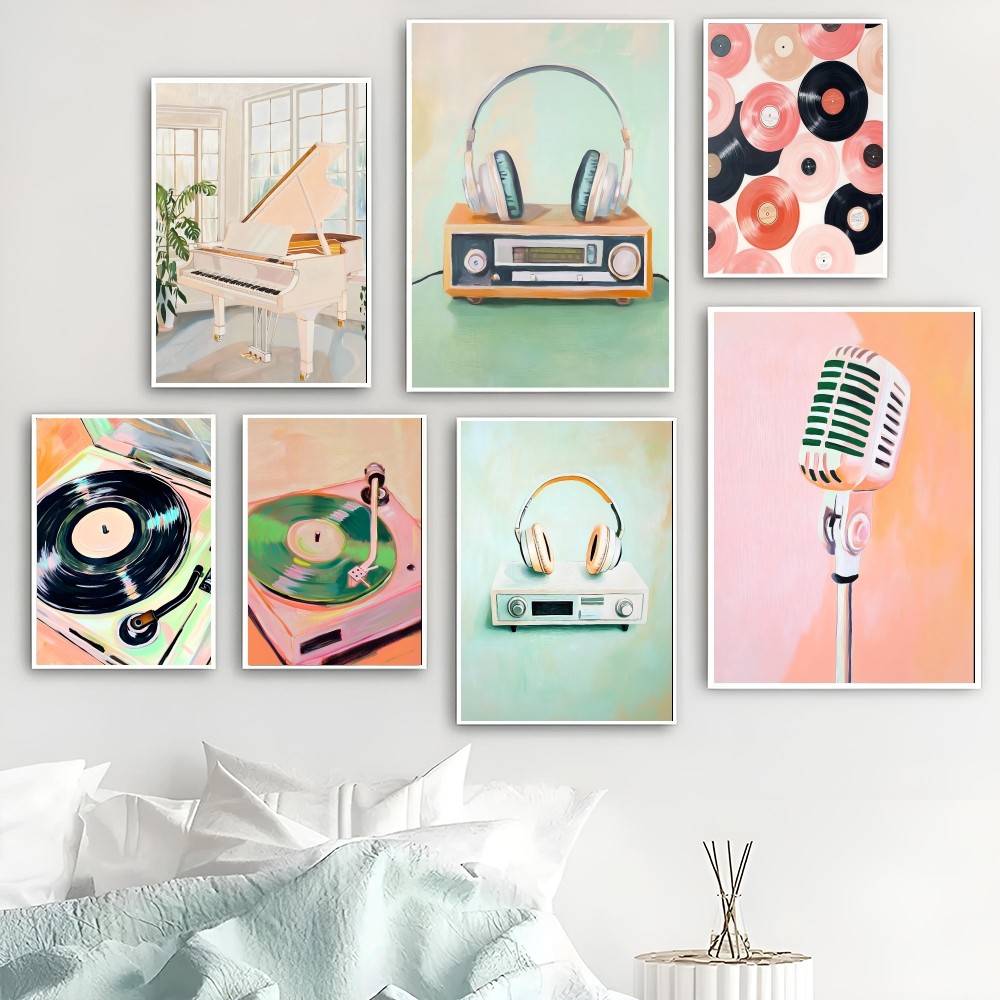 Audio Music Wallpaper - Poster Kertas Audio Vintage Lukisan Tangan